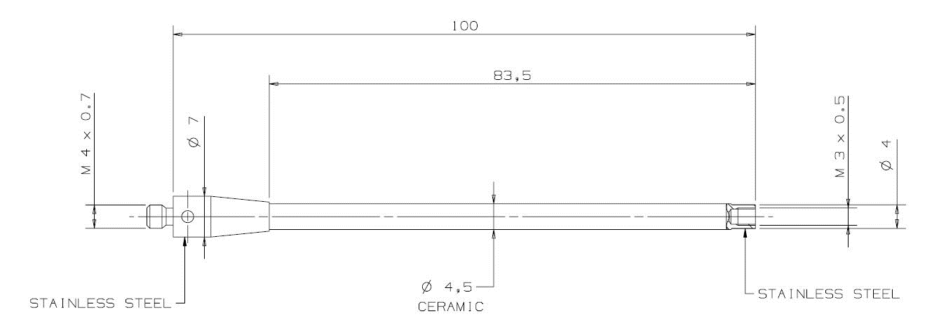 Renishaw, M4 to M3 ceramic adaptor, L 100 mm, A-5000-7753