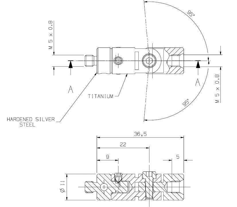 Renishaw, M5 rotary knuckle, L 36.5 mm, A-5003-5278