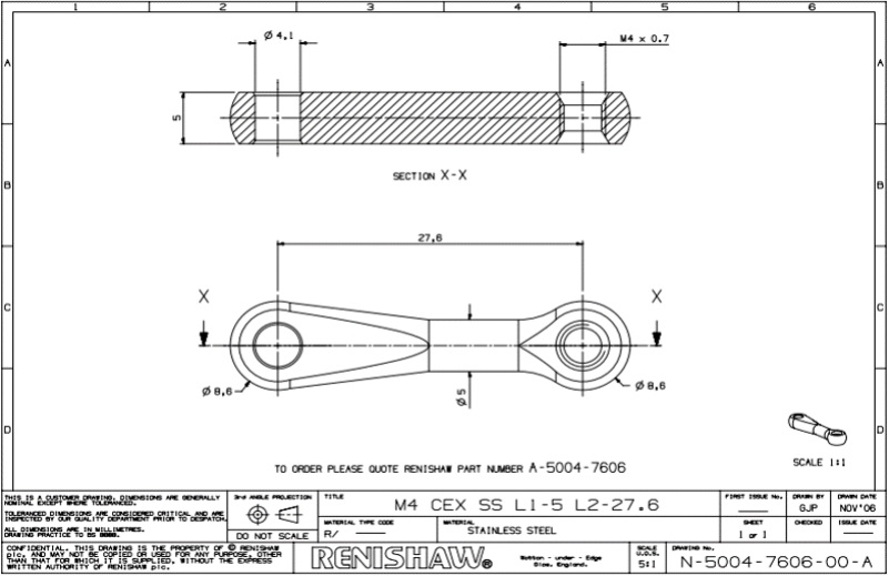 Renishaw, M4 stainless steel stylus crank, L 27.6 mm, A-5004-7606